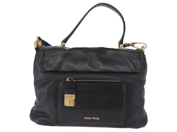 Borsa a mano Miu Miu in pelle 2way Nero Tono Oro Auth ka6192A - vista 2
