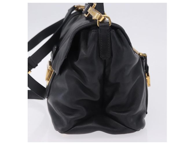 Borsa a mano Miu Miu in pelle 2way Nero Tono Oro Auth ka6192A - vista 3