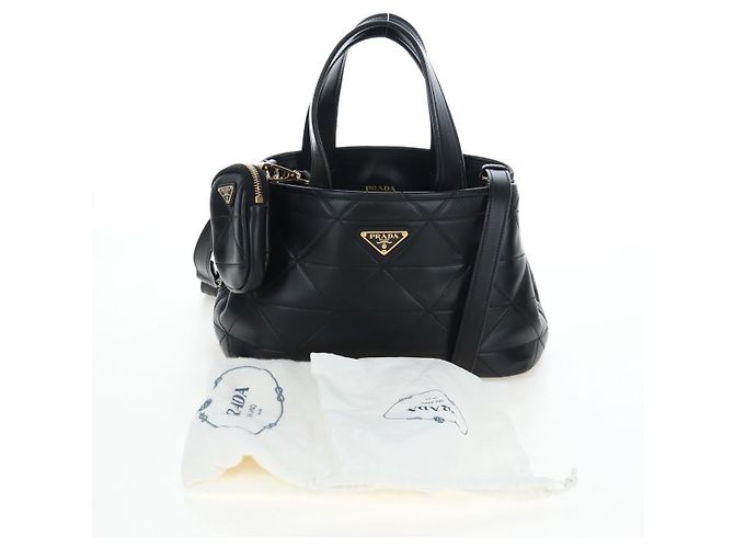 Borsa a mano PRADA in pelle 2way Nero Tono Oro Auth 167607SM - vista 12