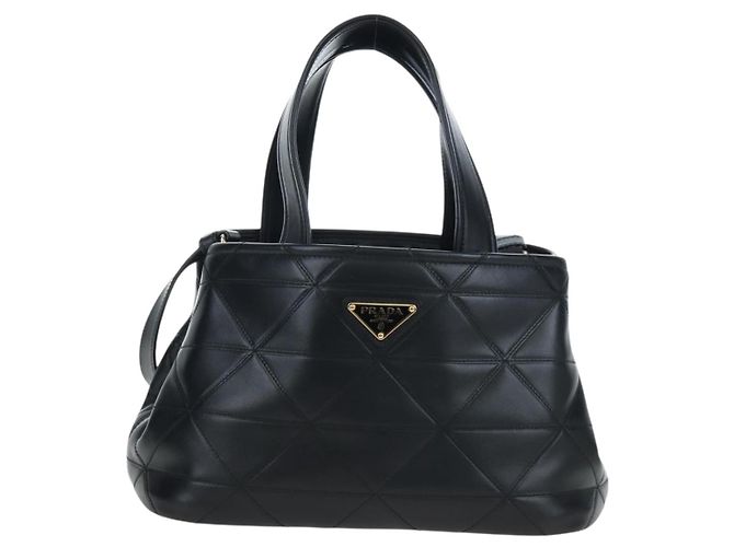 Borsa a mano PRADA in pelle 2way Nero Tono Oro Auth 167607SM - vista 13