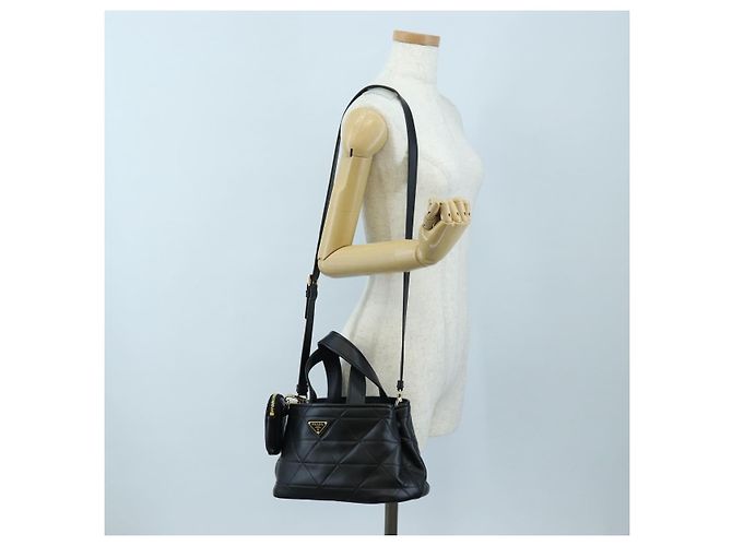 Borsa a mano PRADA in pelle 2way Nero Tono Oro Auth 167607SM - vista 30