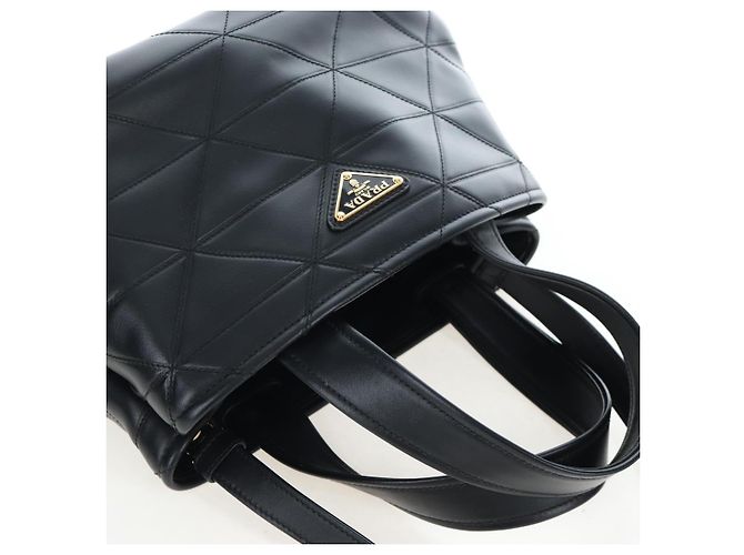 Borsa a mano PRADA in pelle 2way Nero Tono Oro Auth 167607SM - vista 6