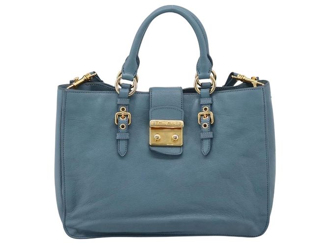 Borsa a mano Miu Miu in pelle 2way blu tono oro Auth 167628V - vista 13