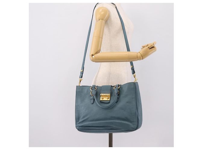 Borsa a mano Miu Miu in pelle 2way blu tono oro Auth 167628V - vista 29