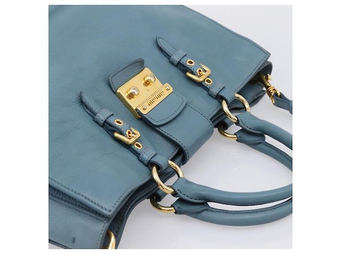 Borsa a mano Miu Miu in pelle 2way blu tono oro Auth 167628V - vista 6