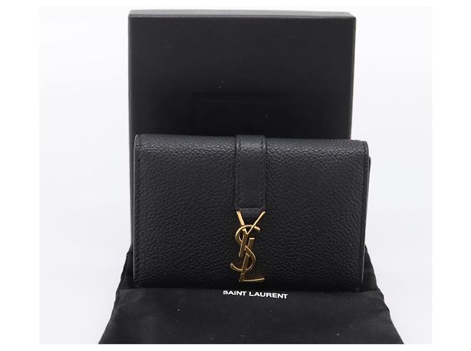 Autre Marque SAINT LAURENT Cassandra Kartenetui Leder Schwarz Gold Auth 204792M Golden - Ansicht 12