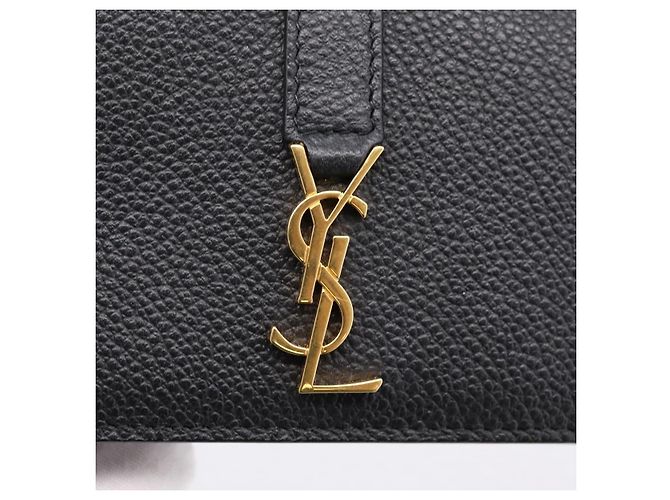 Autre Marque SAINT LAURENT Cassandra Kartenetui Leder Schwarz Gold Auth 204792M Golden - Ansicht 17