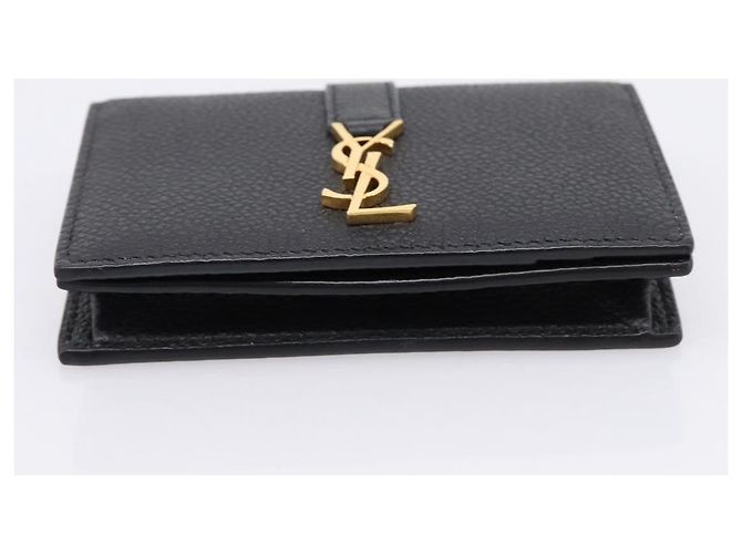 Autre Marque SAINT LAURENT Cassandra Kartenetui Leder Schwarz Gold Auth 204792M Golden - Ansicht 6