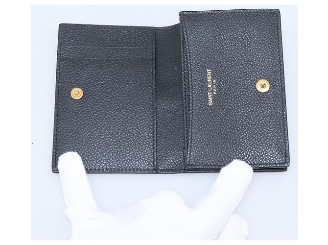 Autre Marque SAINT LAURENT Cassandra Kartenetui Leder Schwarz Gold Auth 204792M Golden - Ansicht 8