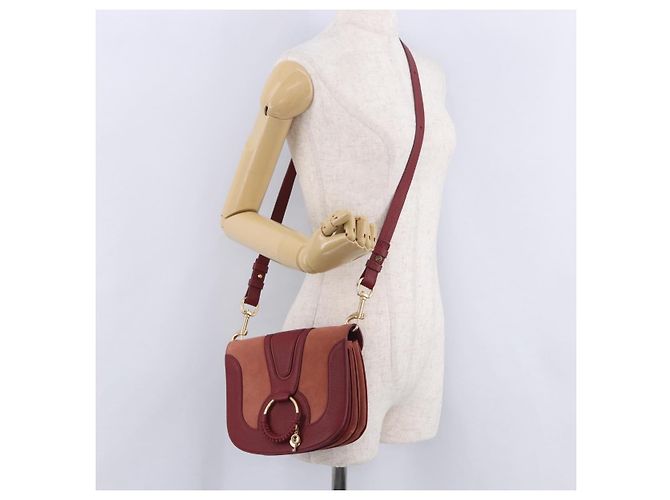 Chloé Borsa a tracolla Chloe SeeByChloe Suede Red Gold Tone Auth 203350A Rosso - vista 32