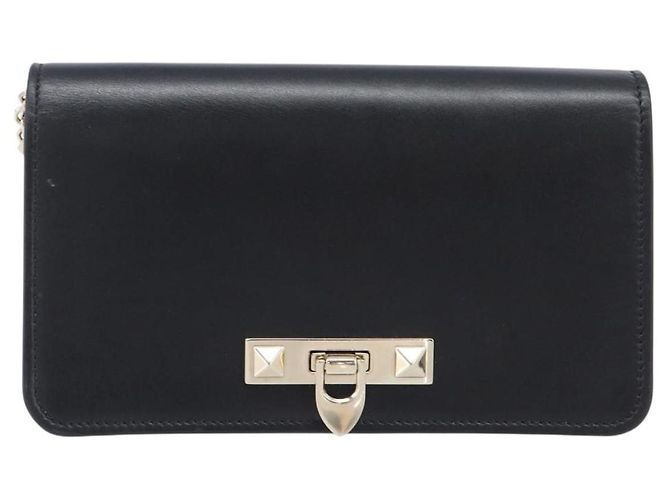 Bolsa de ombro com corrente VALENTINO em couro preto e dourado Auth 204165V - vista 13