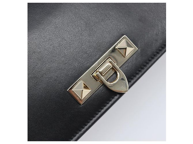 Bolsa de ombro com corrente VALENTINO em couro preto e dourado Auth 204165V - vista 18