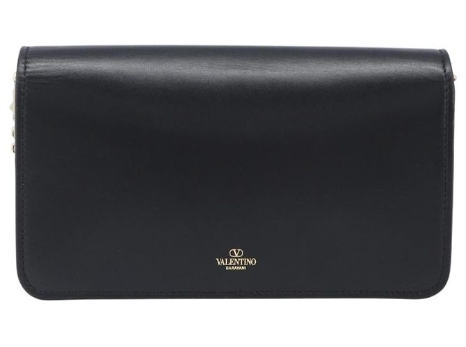 Bolsa de ombro com corrente VALENTINO em couro preto e dourado Auth 204165V - vista 2