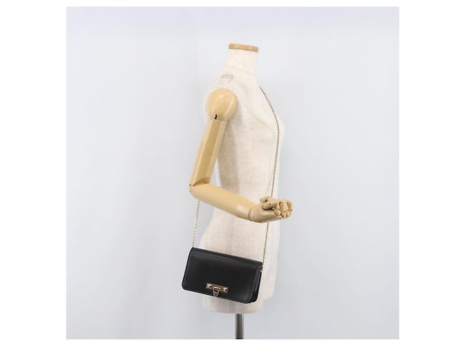 Bolsa de ombro com corrente VALENTINO em couro preto e dourado Auth 204165V - vista 23