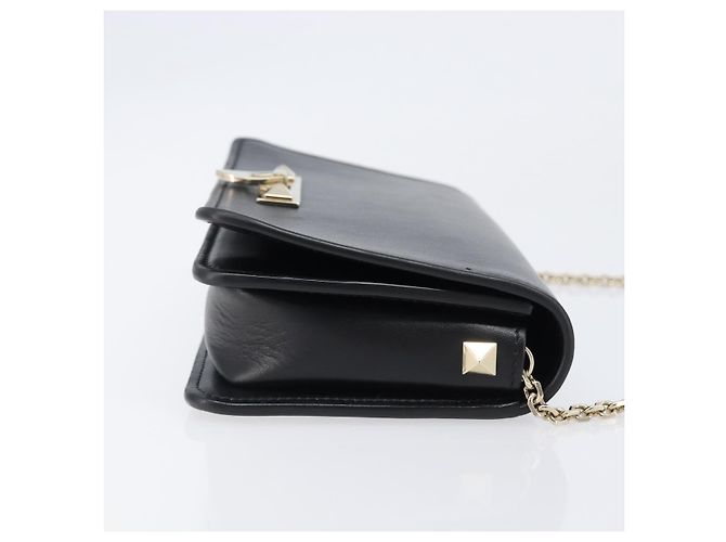 Bolsa de ombro com corrente VALENTINO em couro preto e dourado Auth 204165V - vista 3