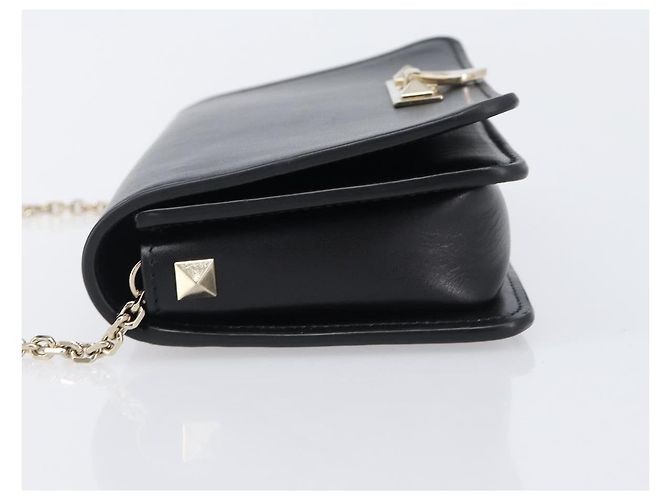 Bolsa de ombro com corrente VALENTINO em couro preto e dourado Auth 204165V - vista 4