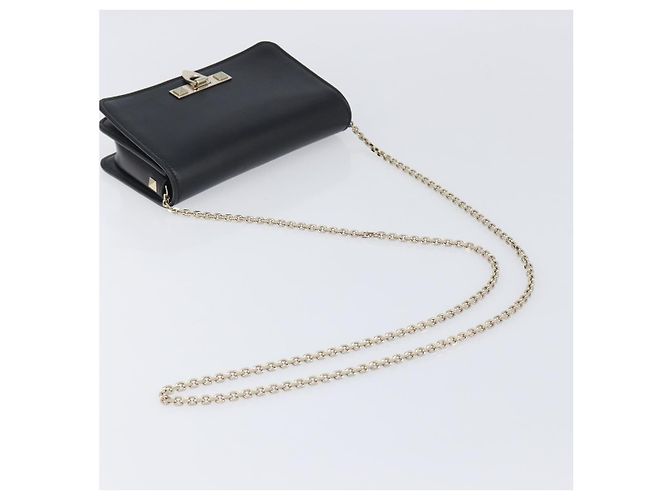 Bolsa de ombro com corrente VALENTINO em couro preto e dourado Auth 204165V - vista 7