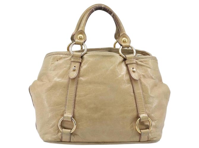 Borsa a mano Miu Miu in pelle beige tono oro Auth 167591A - vista 2