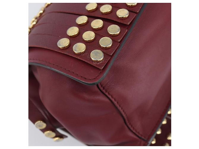 Saffiano Borsa a Tracolla PRADA Pelle Safiano Bordeaux Gold Auth 202965V D'oro Bordò - vista 15