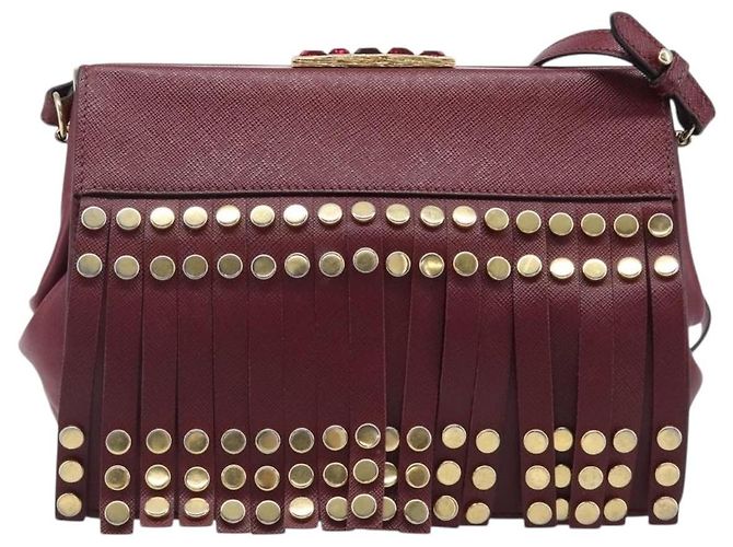 Saffiano Borsa a Tracolla PRADA Pelle Safiano Bordeaux Gold Auth 202965V D'oro Bordò - vista 2