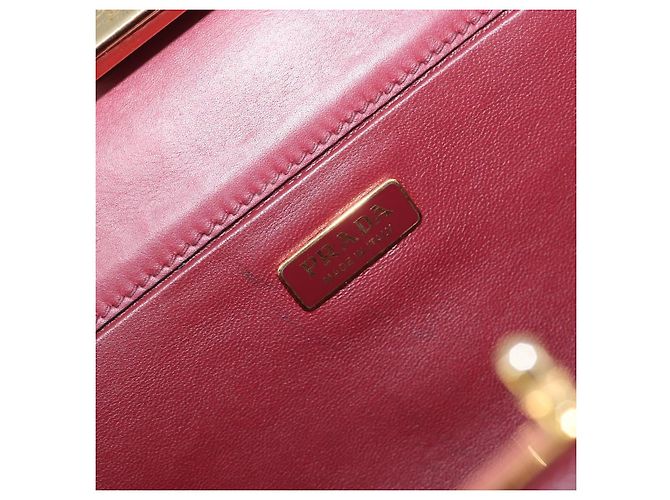 Saffiano Borsa a Tracolla PRADA Pelle Safiano Bordeaux Gold Auth 202965V D'oro Bordò - vista 20