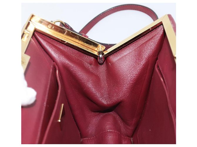 Saffiano Borsa a Tracolla PRADA Pelle Safiano Bordeaux Gold Auth 202965V D'oro Bordò - vista 21