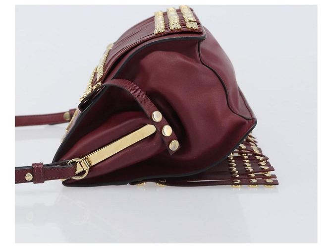 Saffiano Borsa a Tracolla PRADA Pelle Safiano Bordeaux Gold Auth 202965V D'oro Bordò - vista 4