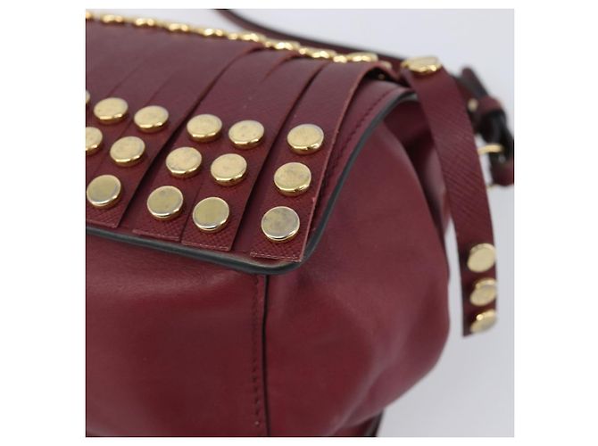 Saffiano Borsa a Tracolla PRADA Pelle Safiano Bordeaux Gold Auth 202965V D'oro Bordò - vista 9