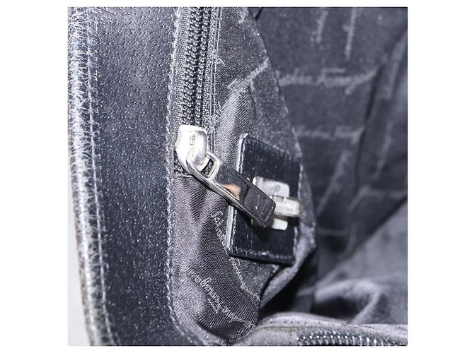 Borsa Tote Salvatore Ferragamo Gancini Canvas Black Silver Auth 204386 Nero Argento - vista 25