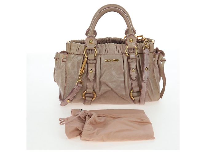 Borsa a mano Miu Miu in pelle 2way Beige Tono Oro Auth 167601V - vista 12
