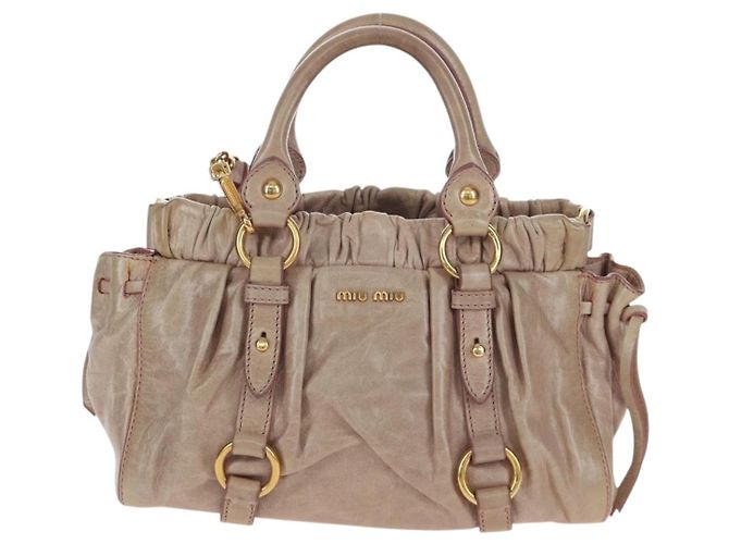 Borsa a mano Miu Miu in pelle 2way Beige Tono Oro Auth 167601V - vista 13