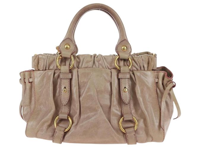 Borsa a mano Miu Miu in pelle 2way Beige Tono Oro Auth 167601V - vista 2