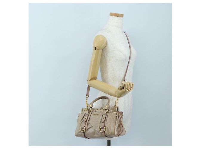 Borsa a mano Miu Miu in pelle 2way Beige Tono Oro Auth 167601V - vista 27