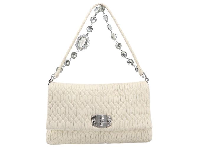 Borsa a tracolla Miu Miu Matelassé con catena in pelle 2way White Silver Auth 202695A Argento Bianco - vista 13
