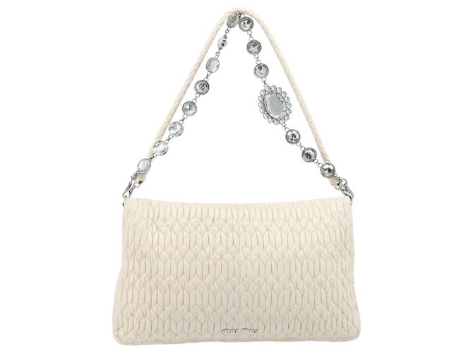 Borsa a tracolla Miu Miu Matelassé con catena in pelle 2way White Silver Auth 202695A Argento Bianco - vista 2