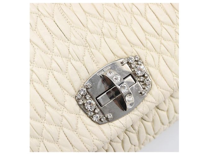 Borsa a tracolla Miu Miu Matelassé con catena in pelle 2way White Silver Auth 202695A Argento Bianco - vista 25