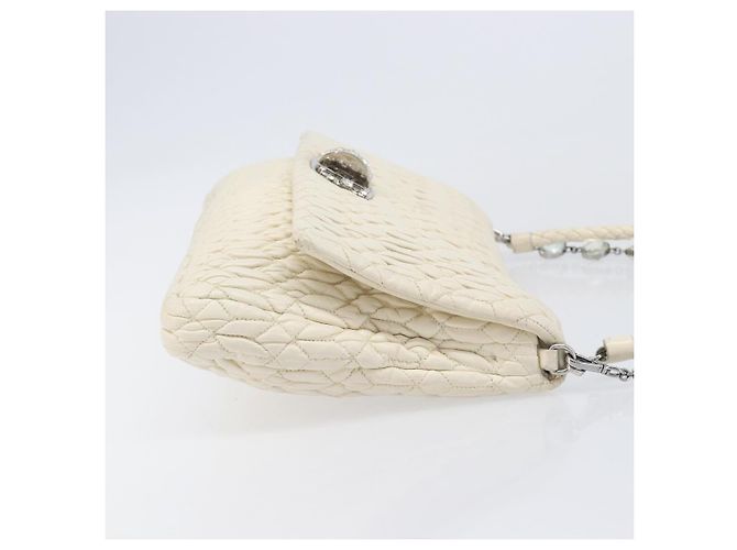 Borsa a tracolla Miu Miu Matelassé con catena in pelle 2way White Silver Auth 202695A Argento Bianco - vista 3