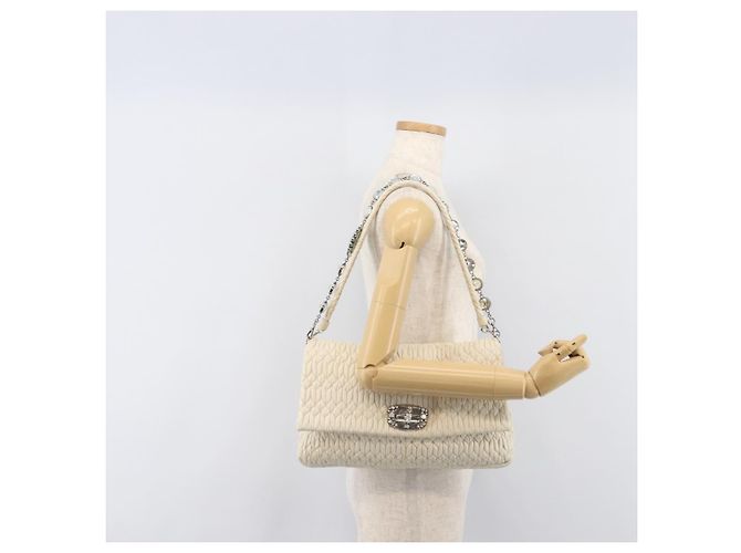 Borsa a tracolla Miu Miu Matelassé con catena in pelle 2way White Silver Auth 202695A Argento Bianco - vista 35