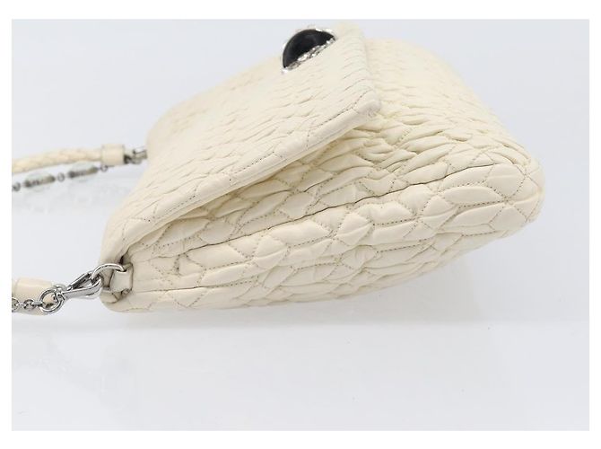 Borsa a tracolla Miu Miu Matelassé con catena in pelle 2way White Silver Auth 202695A Argento Bianco - vista 4