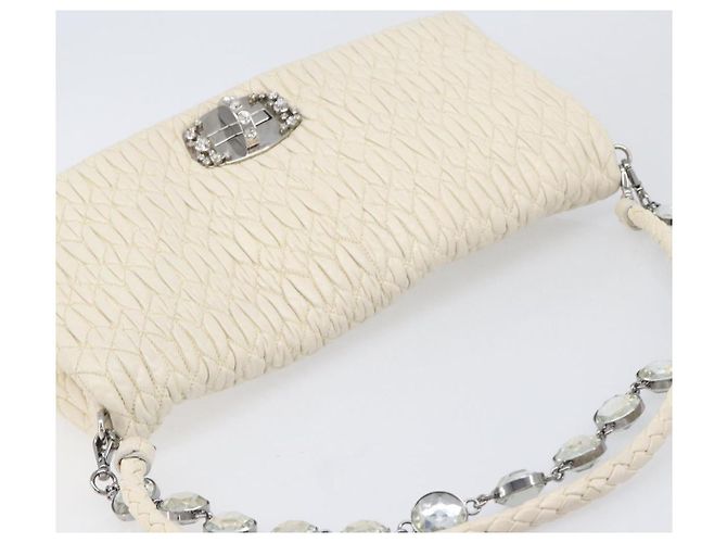 Borsa a tracolla Miu Miu Matelassé con catena in pelle 2way White Silver Auth 202695A Argento Bianco - vista 6