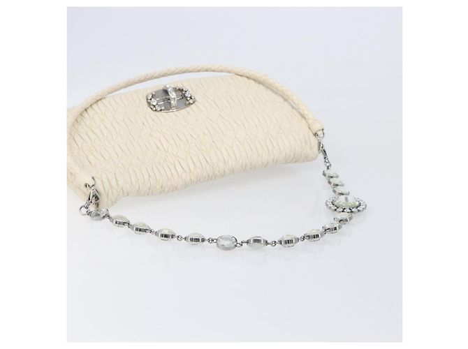 Borsa a tracolla Miu Miu Matelassé con catena in pelle 2way White Silver Auth 202695A Argento Bianco - vista 7
