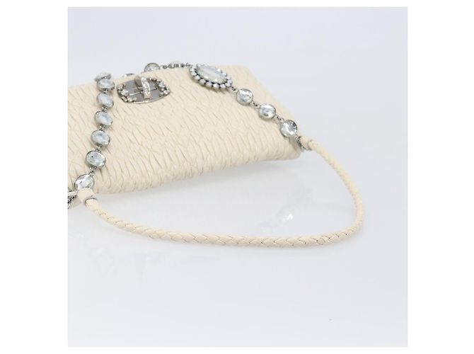 Borsa a tracolla Miu Miu Matelassé con catena in pelle 2way White Silver Auth 202695A Argento Bianco - vista 9