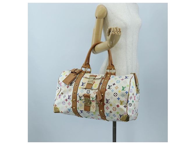 Borsa LOUIS VUITTON Monogram Multicolor Keepall 45 White M92641 LV Auth 204053V Bianco - vista 32