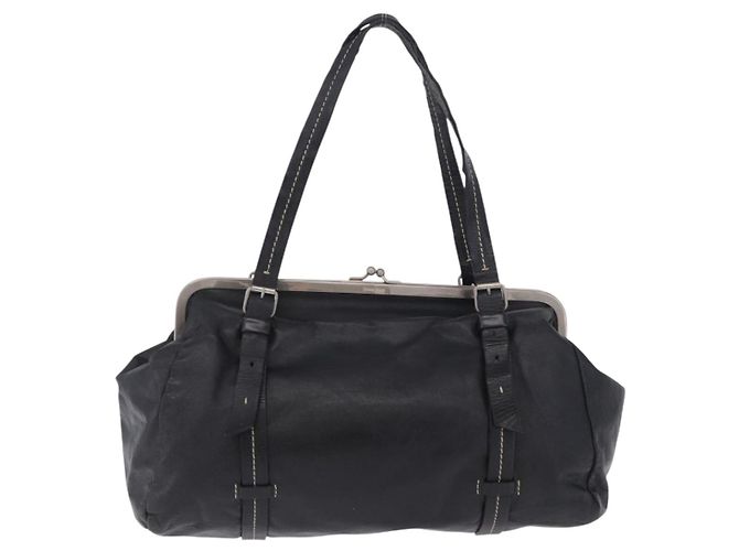 Borsa a Mano Miu Miu Vitellolux Black Silver Auth 204305A Nero Argento - vista 13