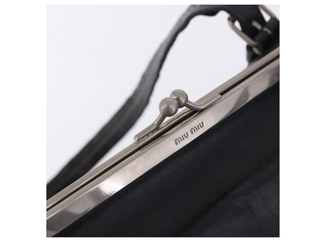 Borsa a Mano Miu Miu Vitellolux Black Silver Auth 204305A Nero Argento - vista 19