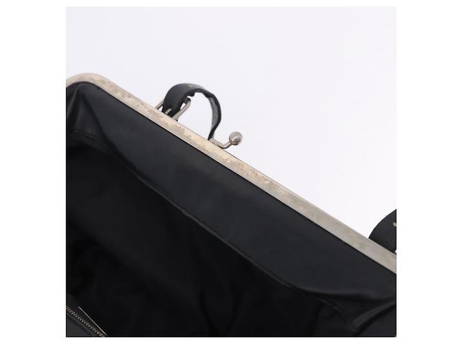 Borsa a Mano Miu Miu Vitellolux Black Silver Auth 204305A Nero Argento - vista 20