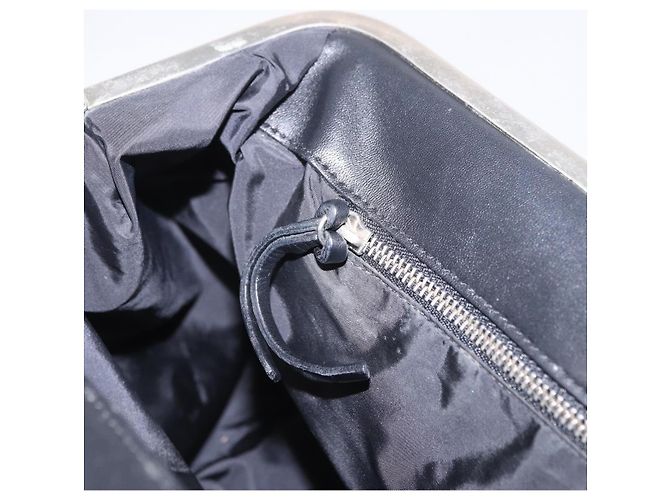 Borsa a Mano Miu Miu Vitellolux Black Silver Auth 204305A Nero Argento - vista 24