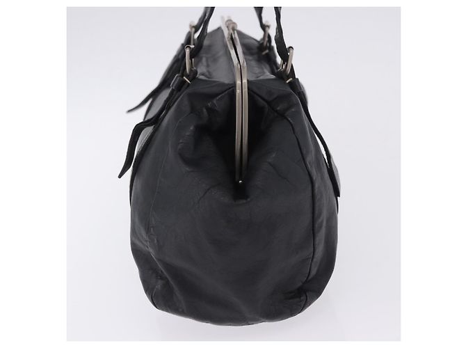 Borsa a Mano Miu Miu Vitellolux Black Silver Auth 204305A Nero Argento - vista 3