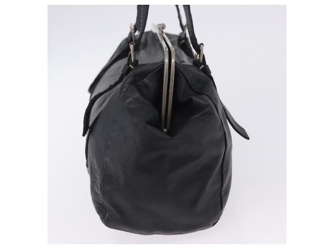 Borsa a Mano Miu Miu Vitellolux Black Silver Auth 204305A Nero Argento - vista 4