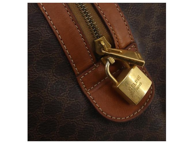 Céline Bolsa Boston CELINE Macadam PVC Couro Marrom Tom Dourado Auth 201406 - vista 10